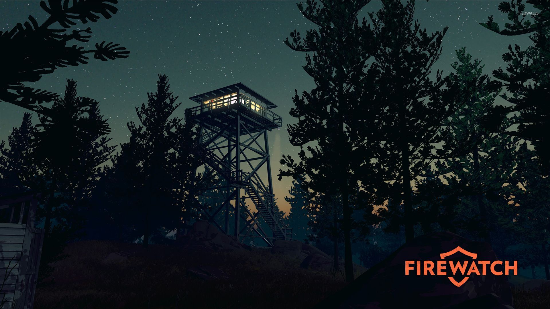 1920x1080 Fire lookout tower in the night wallpaper wallpaper