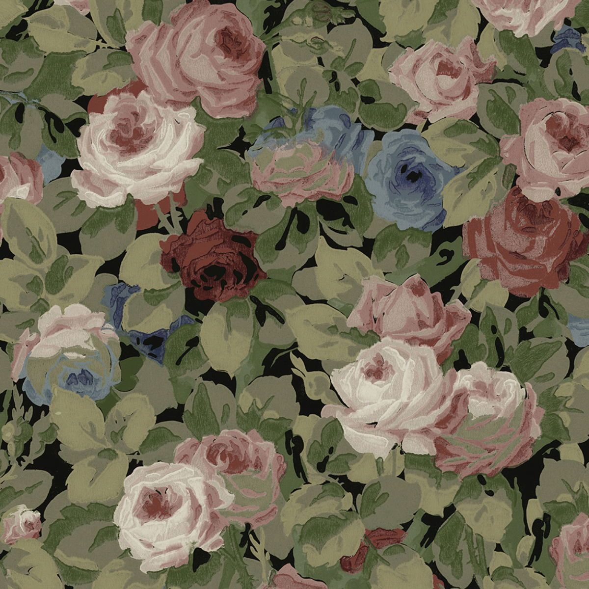 1200x1200 NextWall Peel & Stick Rose Garden Olive & Wine Wallpaper