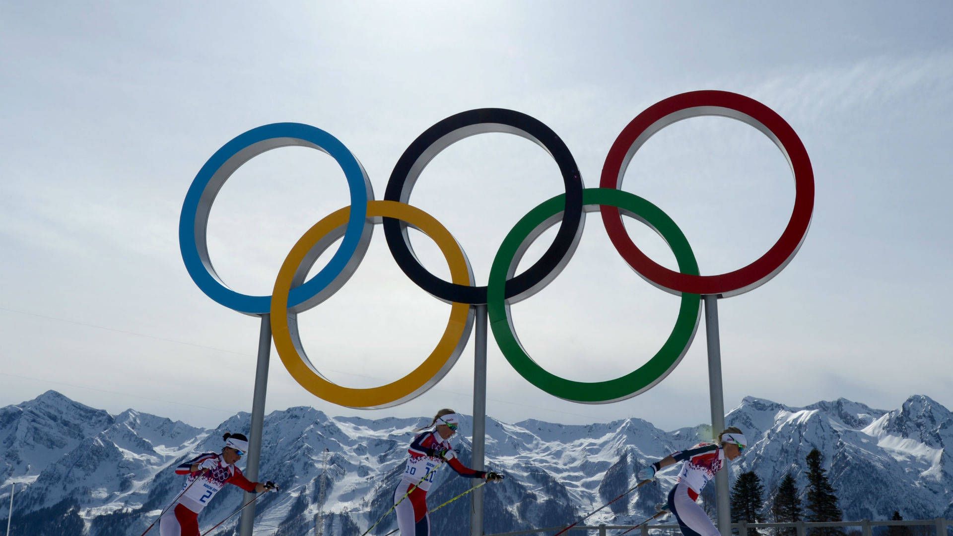 1920x1080 Download Ski Players At Winter Olympics Logo Wallpaper