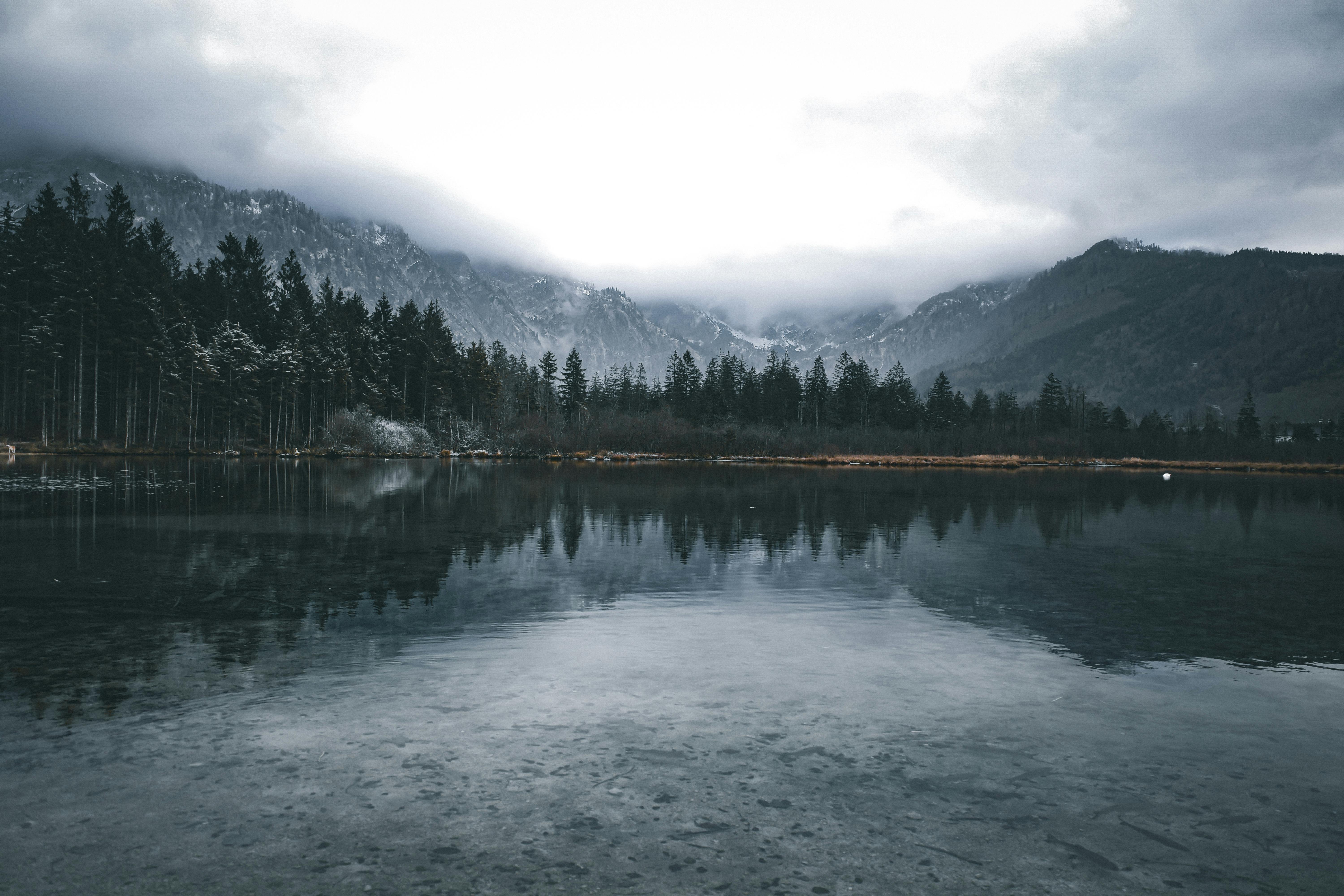6000x4000 Placid Lake Reflecting Snowcapped Mountains and Forest · Free