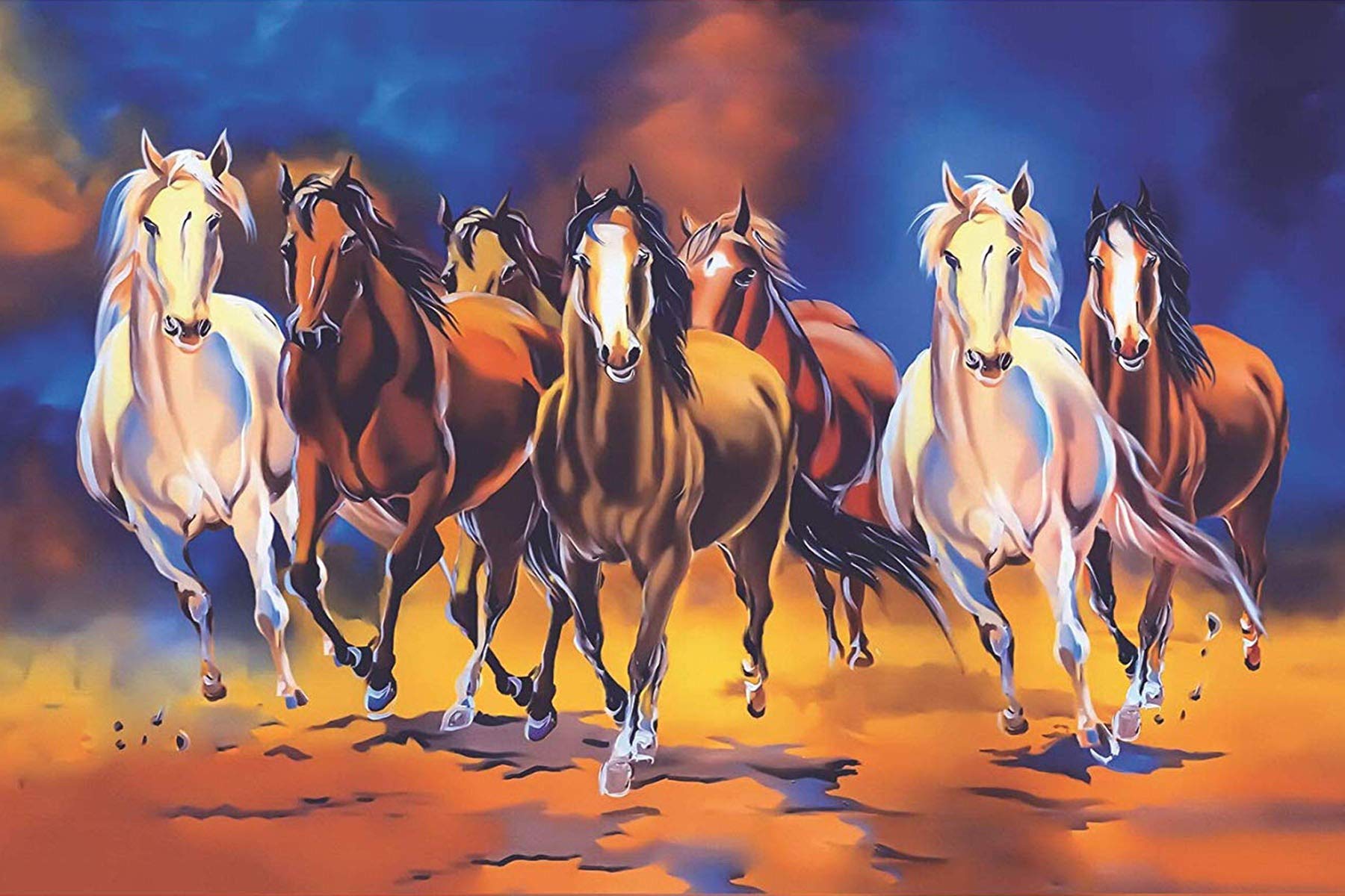 1800x1200 wallpics™ Seven Lucky Running Horses Vastu Wallpaper Fully Waterproof Vinyl Sticker Poster for Living Room, Bedroom, Office, Kids Room, Hall(24X36)
