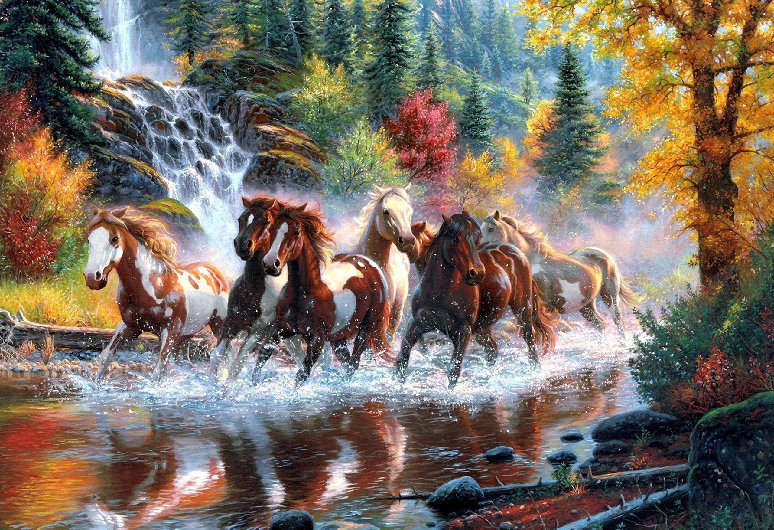 2560x1752 Wallpics Seven Lucky Running Horses Vastu Wallpaper Fully Waterproof Vinyl