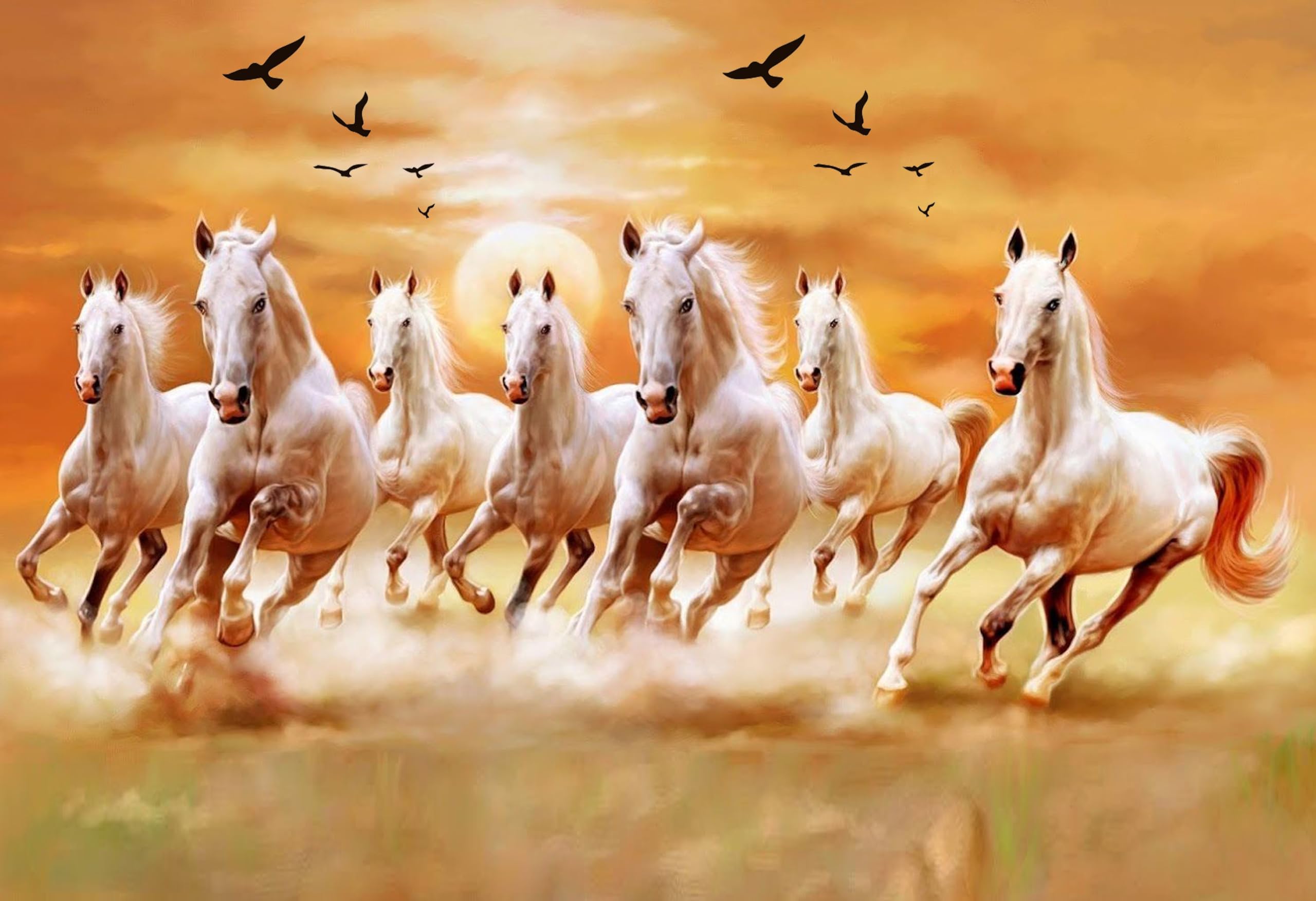 2560x1752 wallpics Vastu Horses 7 Lucky Running Horse Wallpaper Photo Paper Poster Full HD Without Frame For Living Room, Bedroom, Office, Kids Room, Hall, Home
