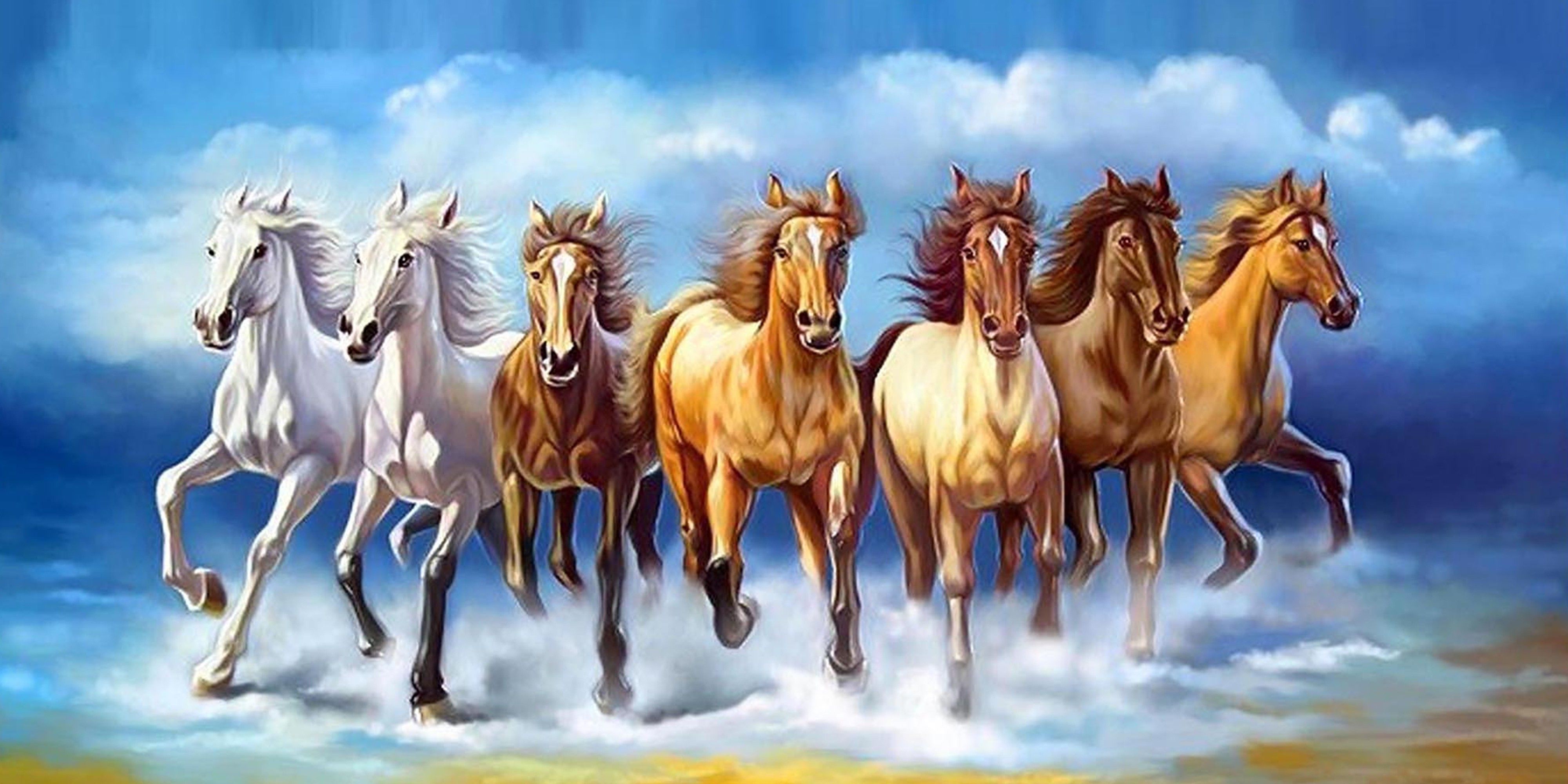4000x2000 lucky seven horses running at sunrise ll 7 horse vastu poster in canvas print poster Fine Art Print posters in India art, film, design, movie, music, nature and