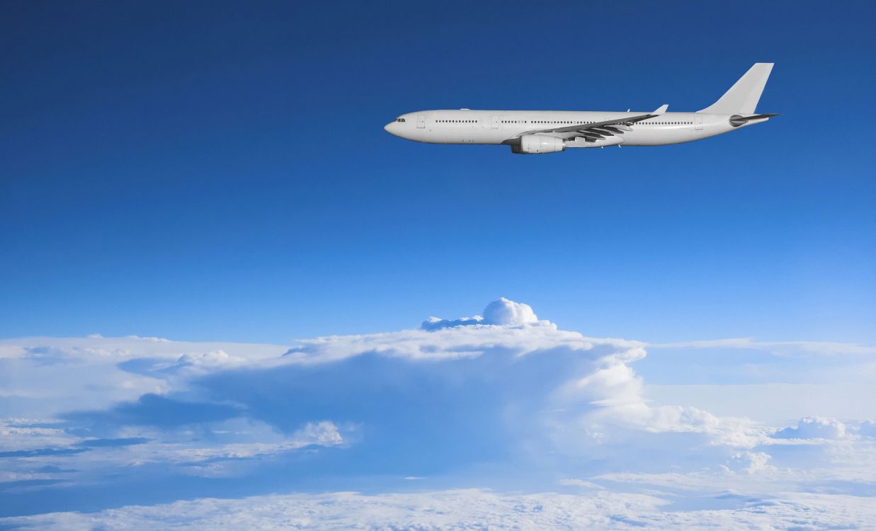 1237x750 Wallpaper White Airplane Flying Under Blue Sky During Daytime, Background Free Image