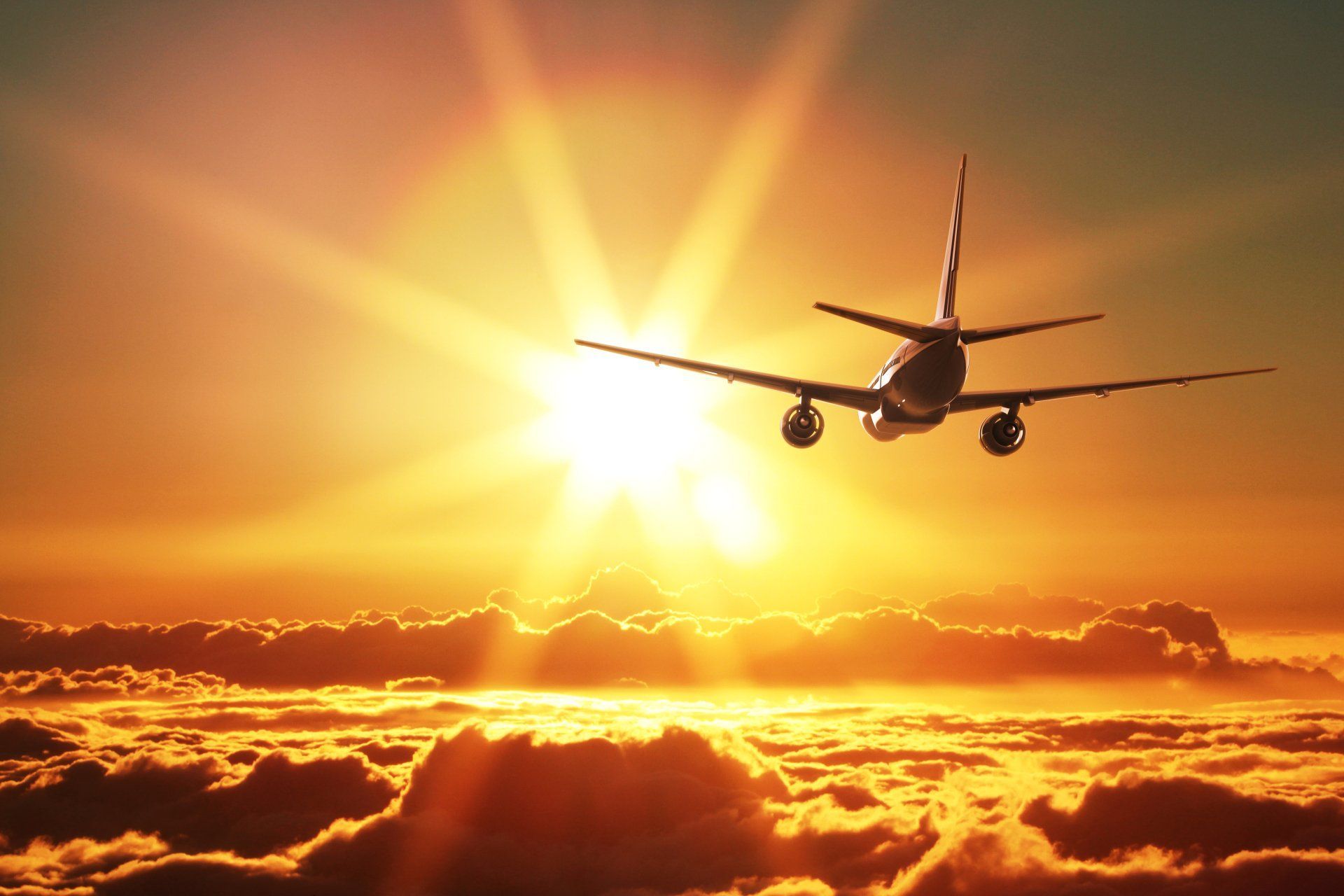 1920x1280 Soaring Passenger Plane into the Golden Sunlight Ultra HD Sky Wallpaperx3333