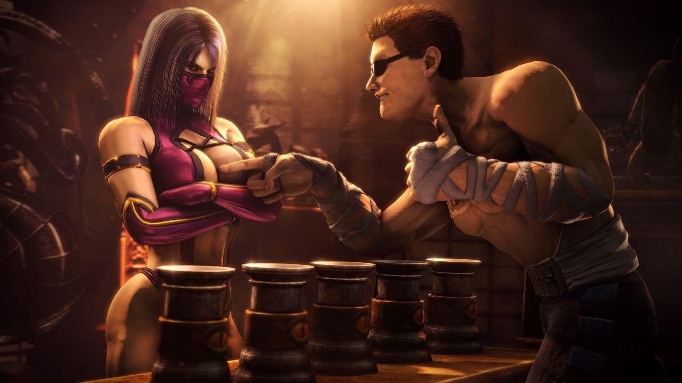 1366x768 Download wallpaper mortal kombat, mileena, johnny cage