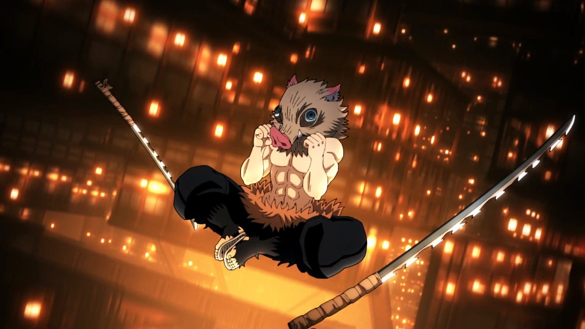 1920x1080 Inosuke Hashibira HD Wallpaper. Fierce Spirit of Demon Slayer: Kimetsu no Yaiba