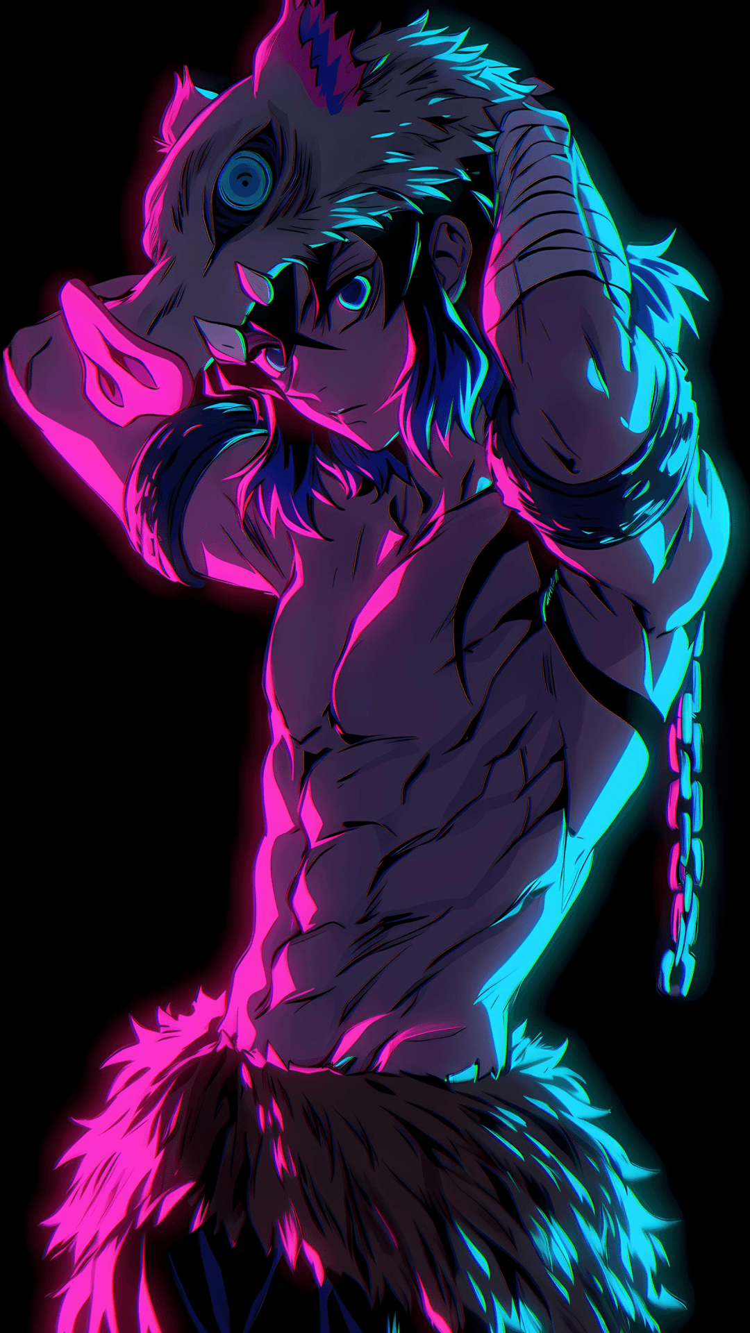1080x1920 Inosuke Hashibira Wallpaper 4K, Neon glow, AMOLED