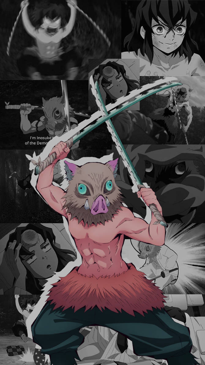 670x1192 Download Demon Slayer Inosuke Crossing His Swords Wallpaper