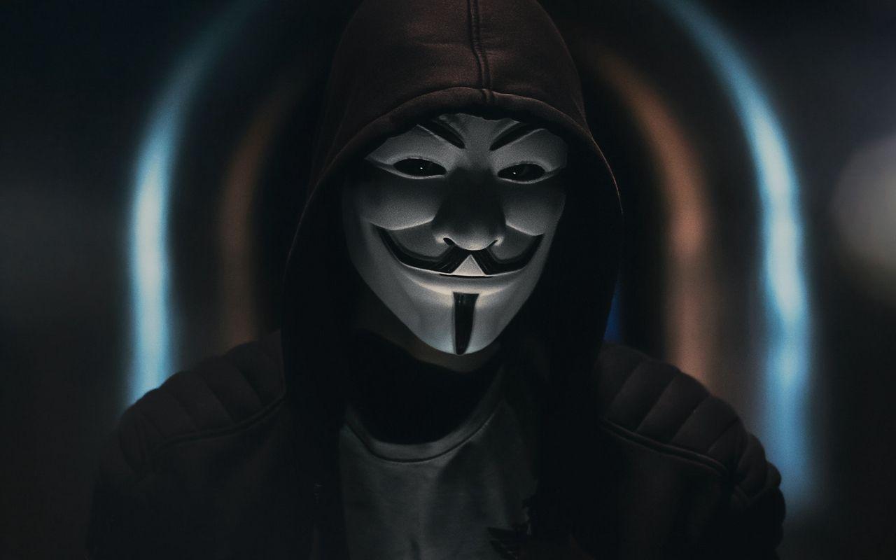 1280x800 Download wallpaper 1280x800 anonymous, mask, hood, dark, man