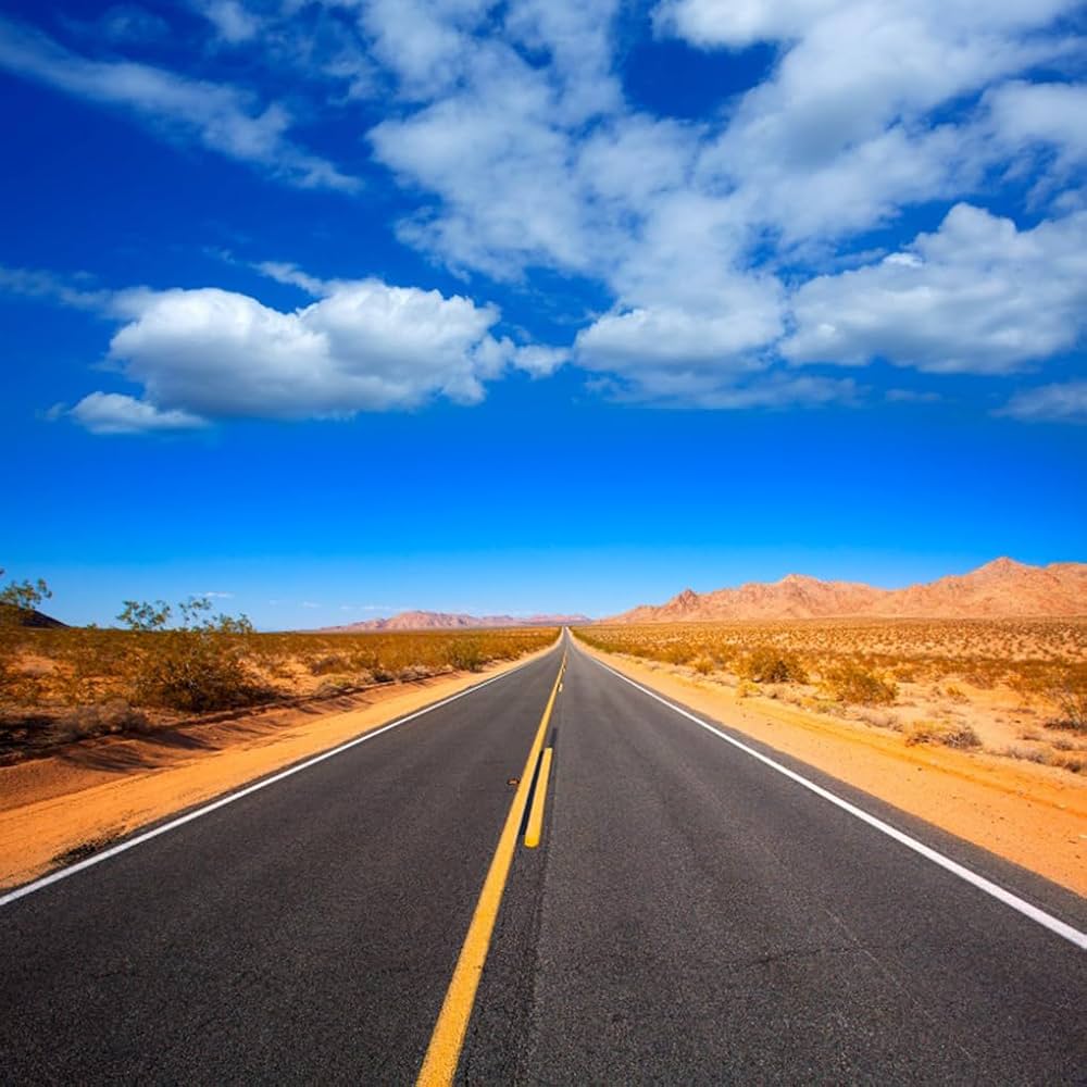 1000x1000 AOFOTO 10x10ft Arid Mohave Desert by Route 66 Backdrop Endless Country Highway Photography Background Asphalt Road Landscape Blue Sky USA Outdoor
