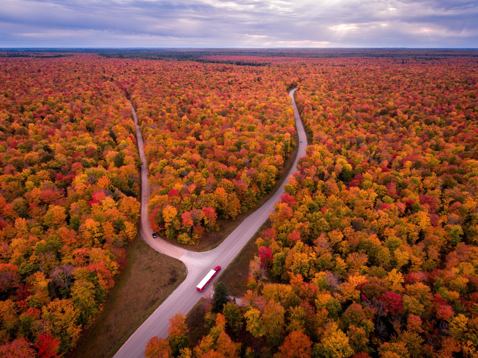 1920x1440 Autumn Road Through Michigan's Vibrant Forest