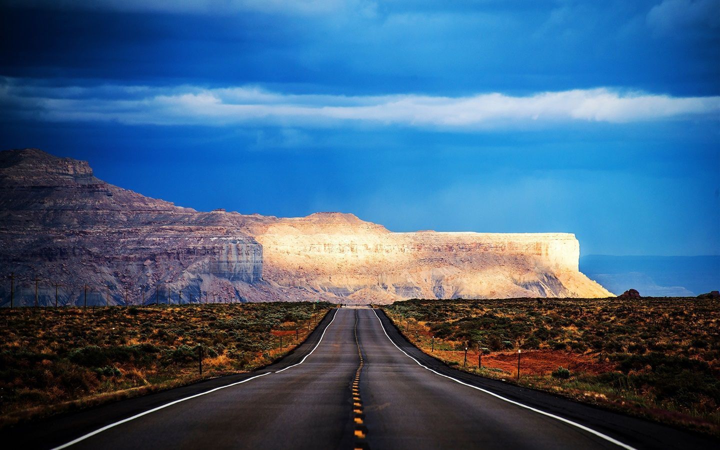1440x900 Wallpaper Arizona, USA, road, mountain, trees, blue sky 2560x1600 Picture, Image
