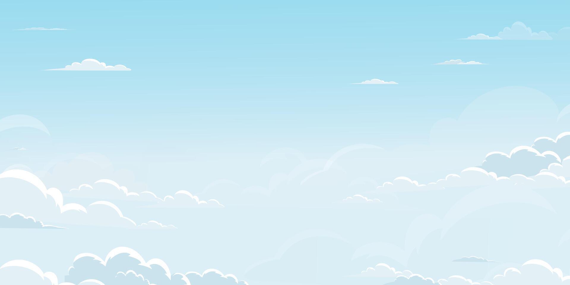 1920x960 Sky Blue, Cloud Background, Horizon Summer Clear Sky over beach, landscape nature sunrise sky in Morning, Spring panorama banner white clouds on blue background, Cartoon flat design for wallpaper
