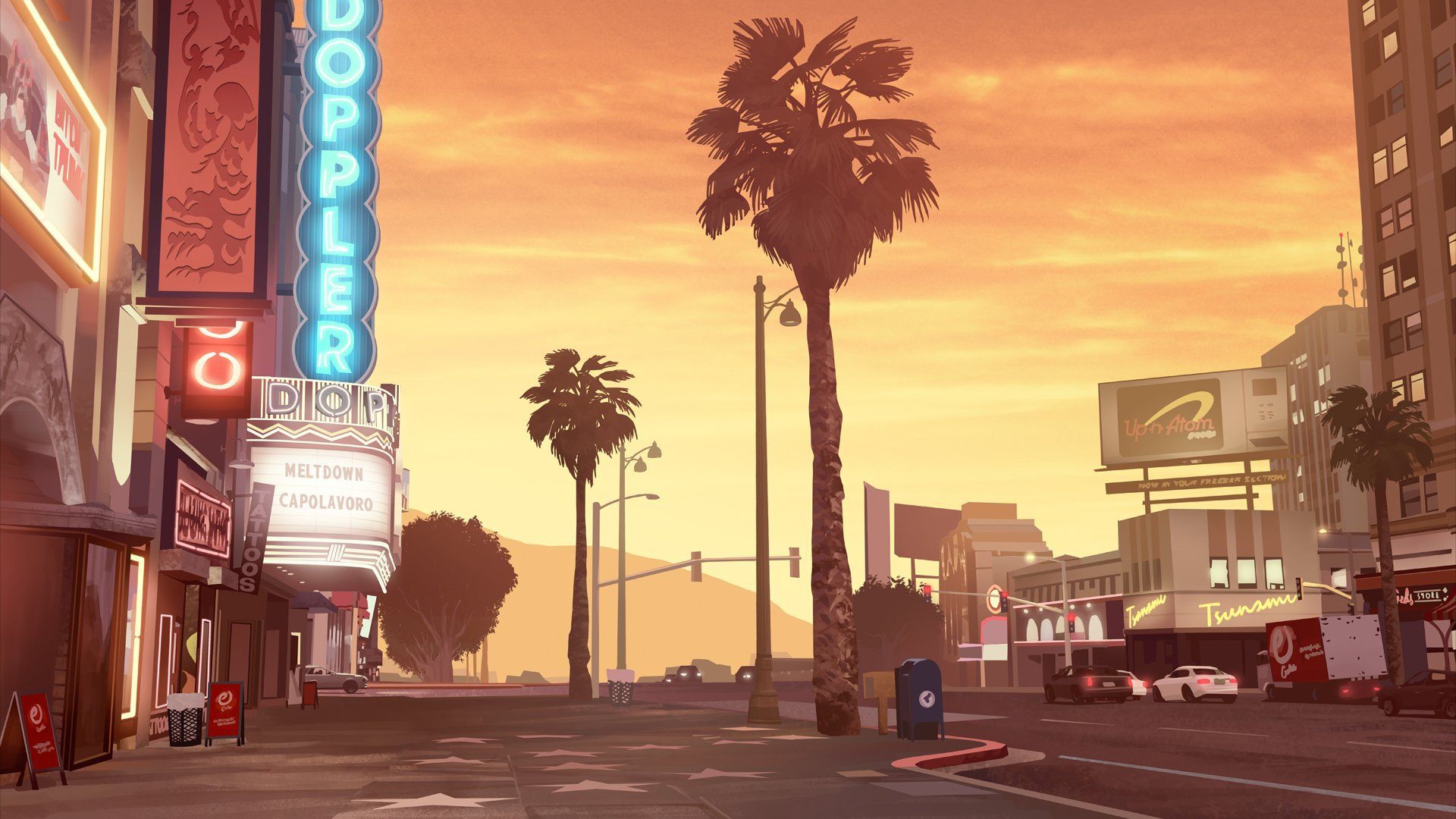 1920x1080 HD Wallpaper of Grand Theft Auto V's Iconic Sunset Streets