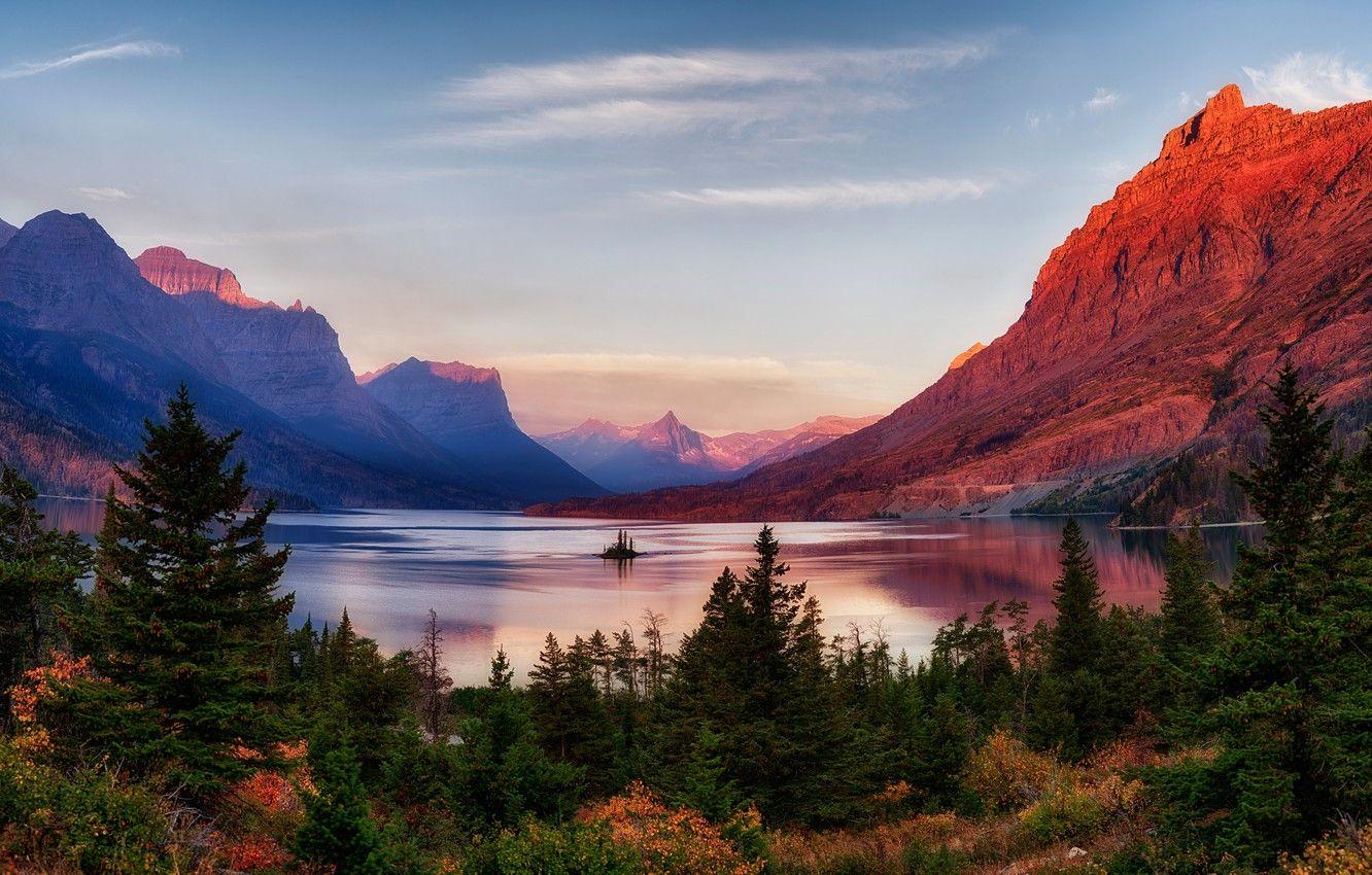 1332x850 Wallpaper autumn, the sky, trees, sunset, mountains, lake, rocks