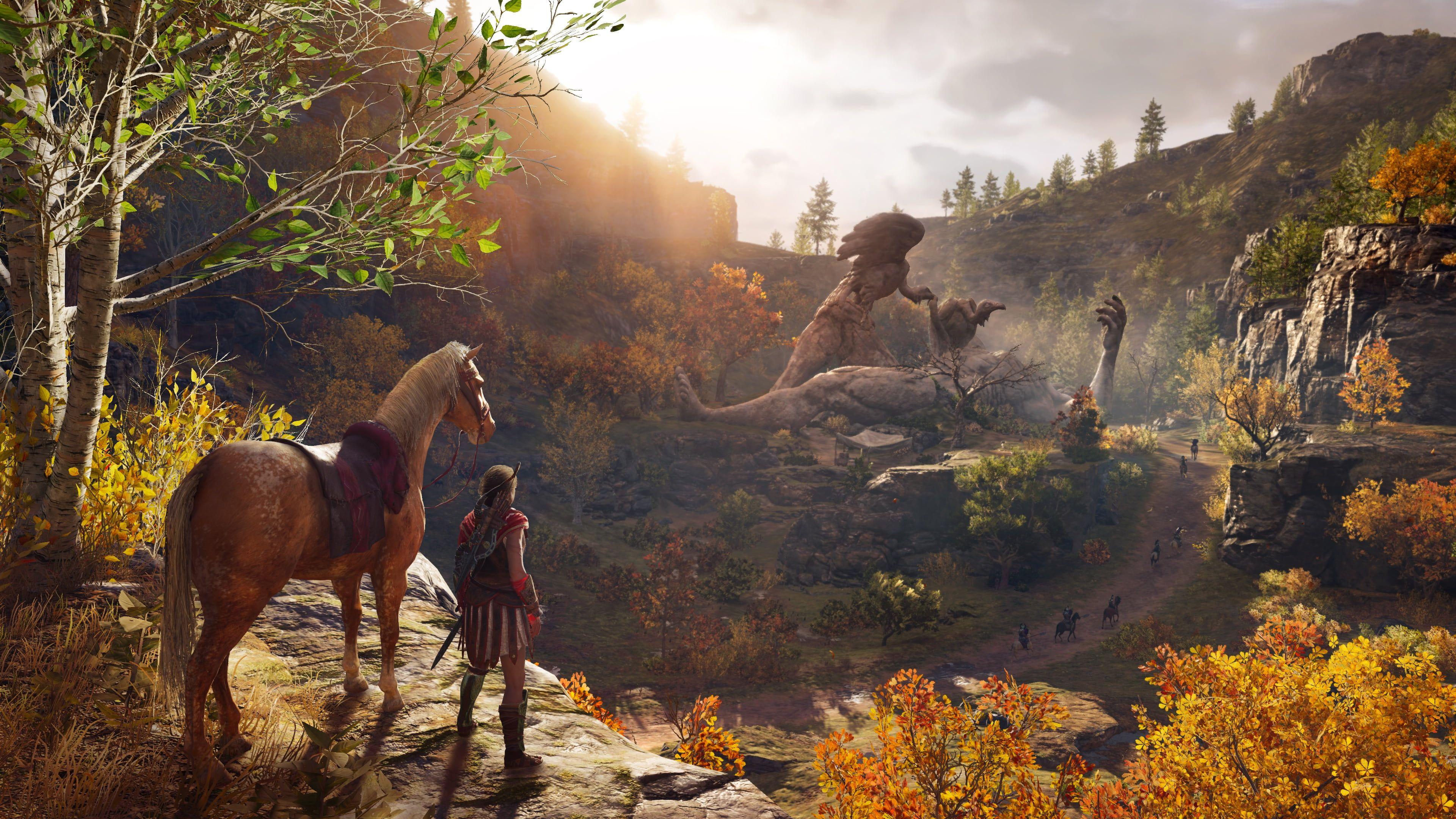 3840x2160 Brown and white horse game character, Assassin's Creed Odyssey