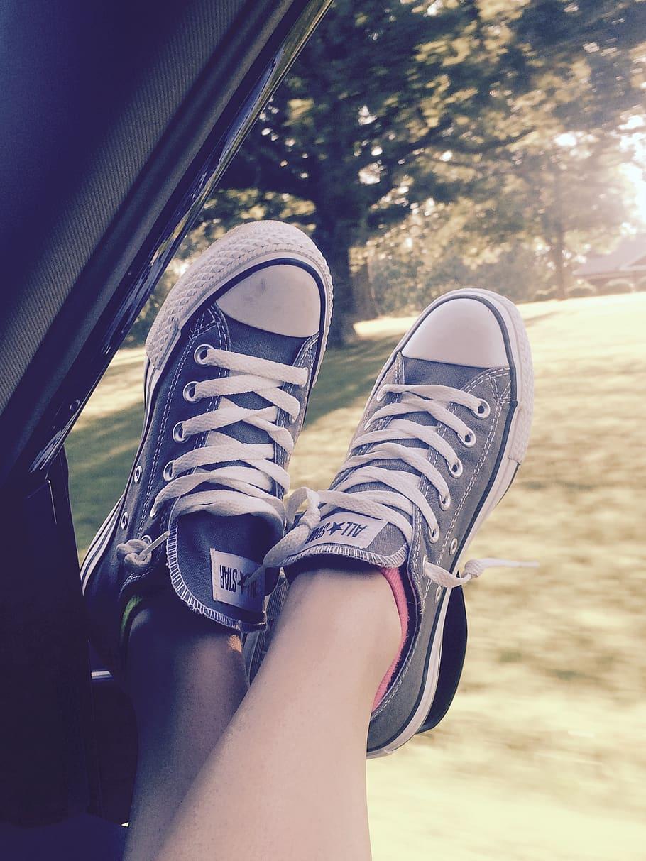 910x1213 HD wallpaper: converse, shoes, feet, window, car, travel, care, young, traveling