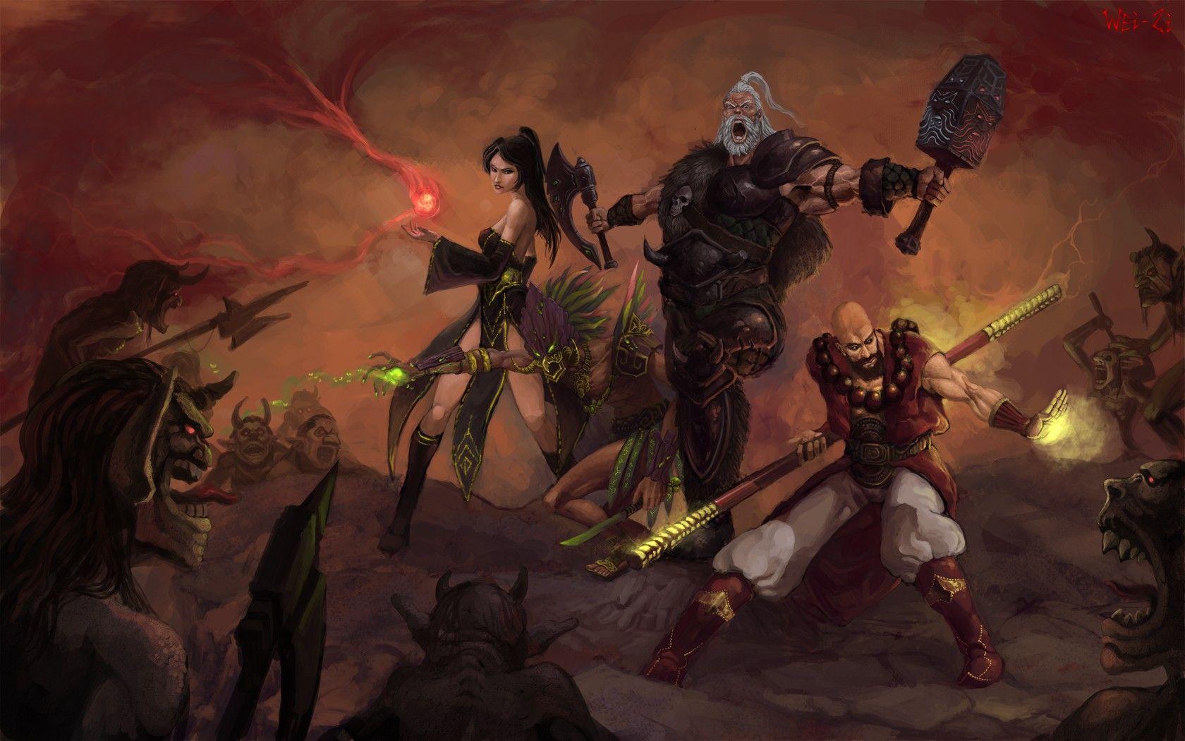 1680x1050 Demon Hunter, barbarian, wizards, Diablo III, monk, fanart, real