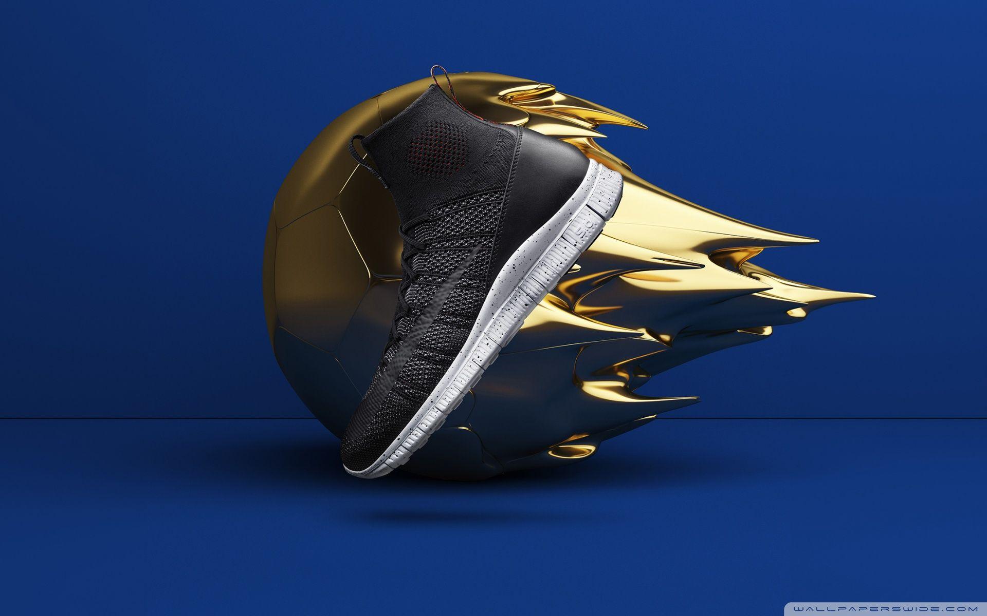1920x1200 Cool Shoe Design, Golden Ball, Blue Background Ultra HD Desktop