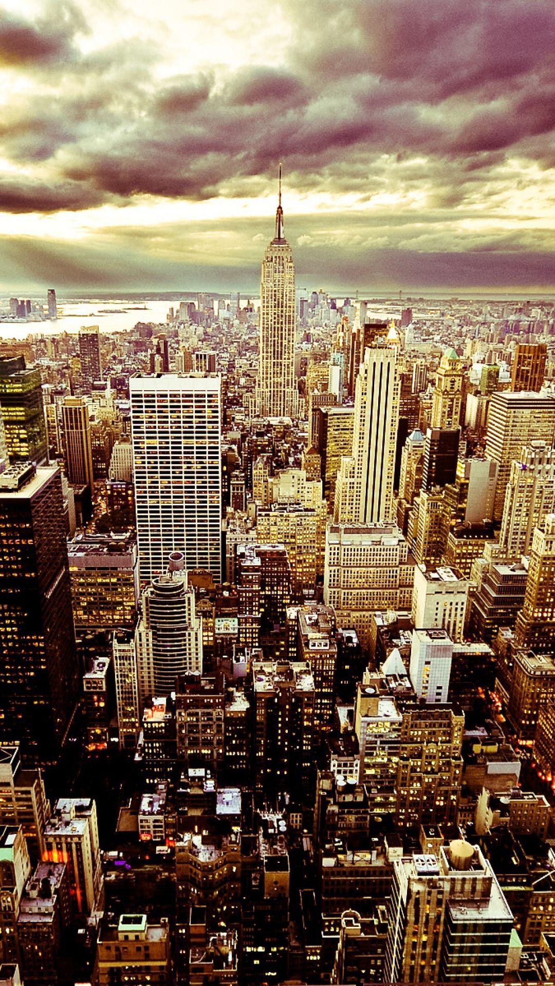 1080x1920 city, night, sky, clouds, america, usa, new york, skyscrapers, buildings, beautiful. New york city, City wallpaper, New york