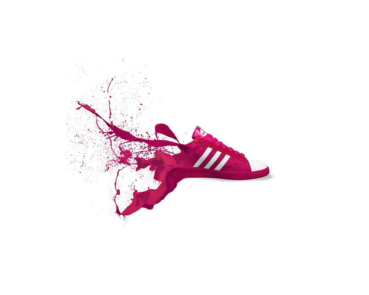 1280x1024 Adidas Red Shoes Sneakers Logo Art Splash