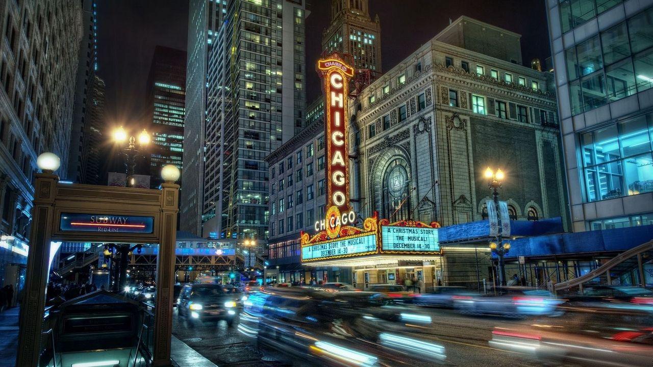 1280x720 Wallpaper chicago city night, lights, buildings, underground HD