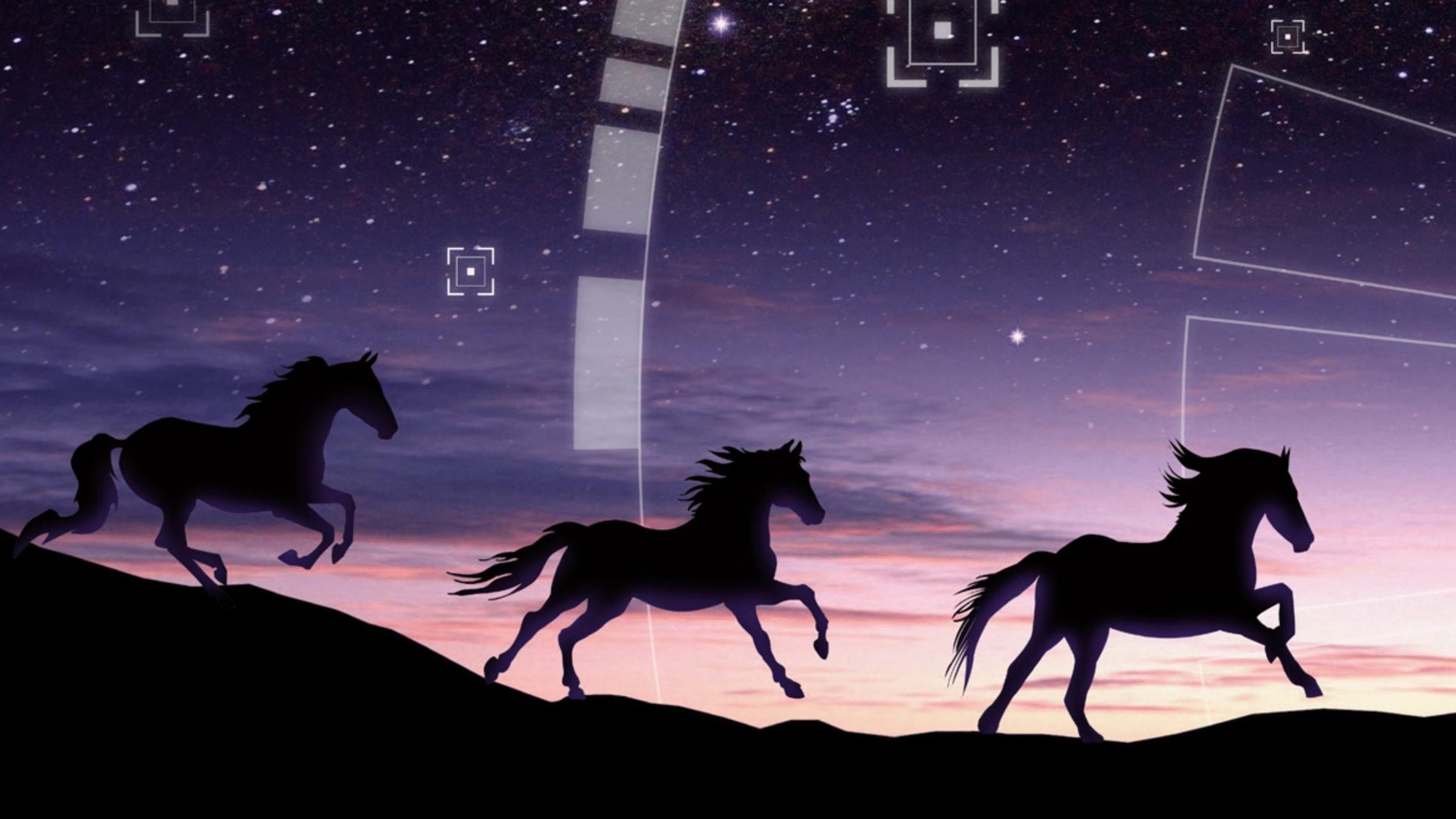2338x1315 Techno Horses [2339 x 1654]. Found in a Saudi Arabian telecom