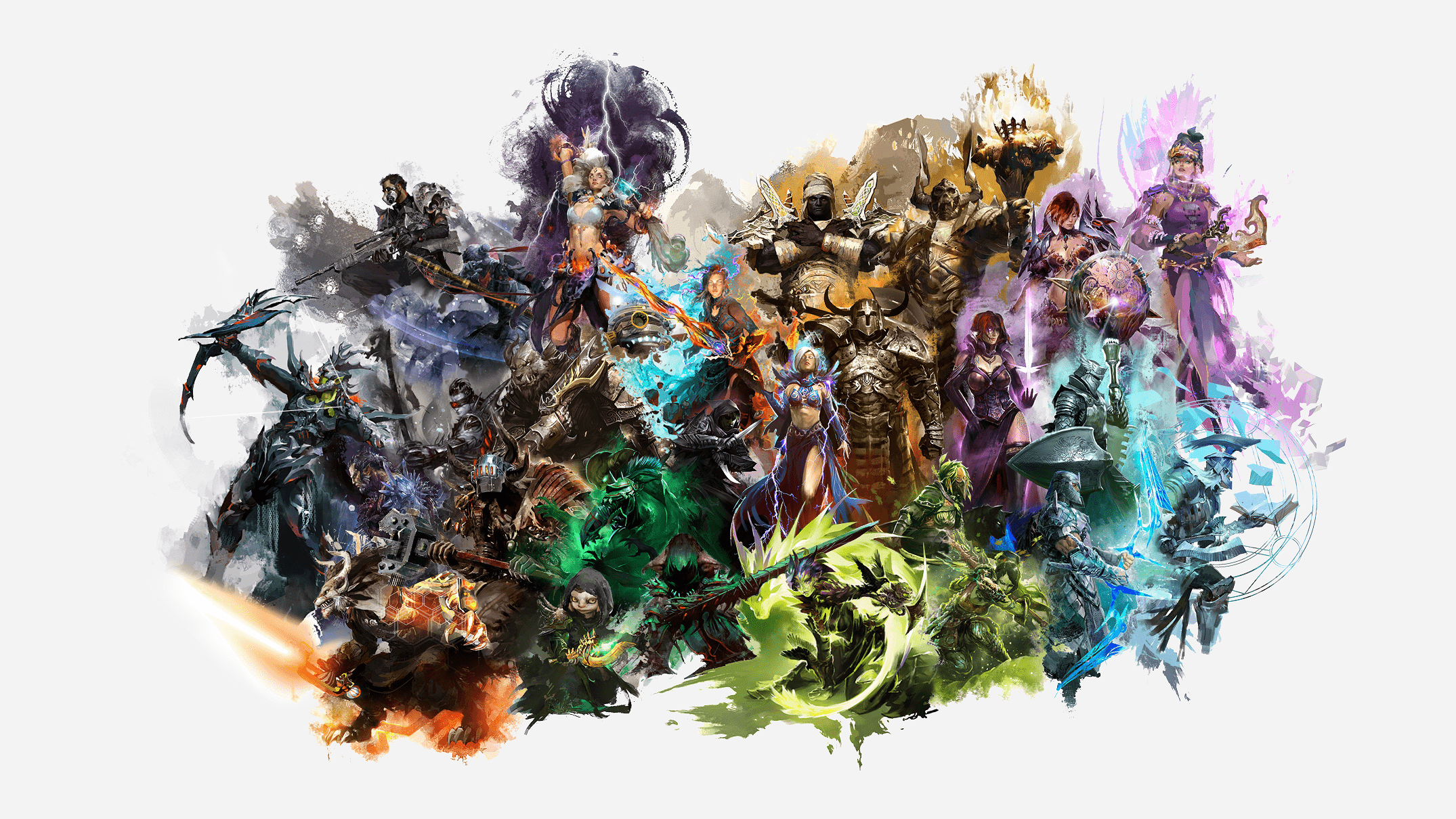 2150x1210 Haven't played for some time. Attempting to get hyped for EoD by making a wallpaper with every profession so far