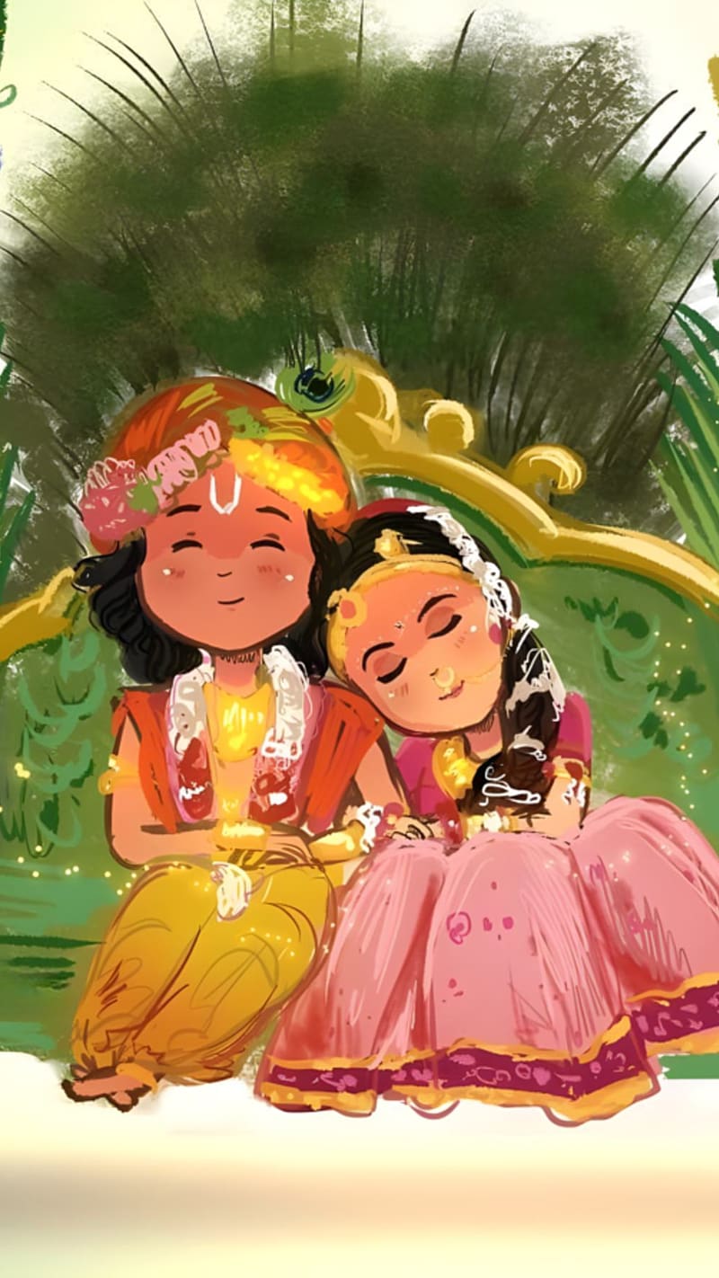 800x1422 Radha Krishna Cute, Art Work, lord, god, painting work, HD phone wallpaper