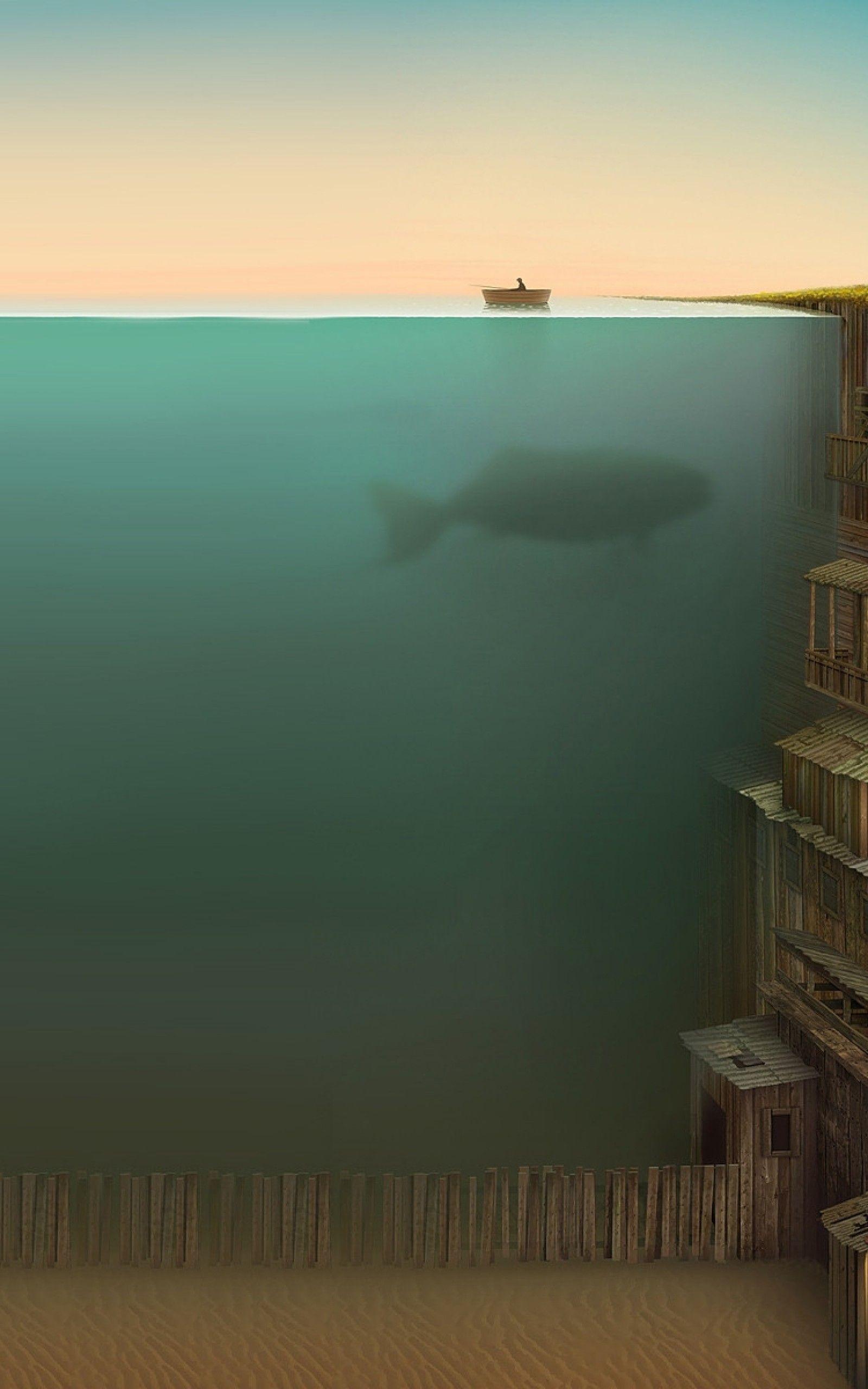 1600x2560 Download 1600x2560 Underground City, Water, Boat, Digital Art, Fence
