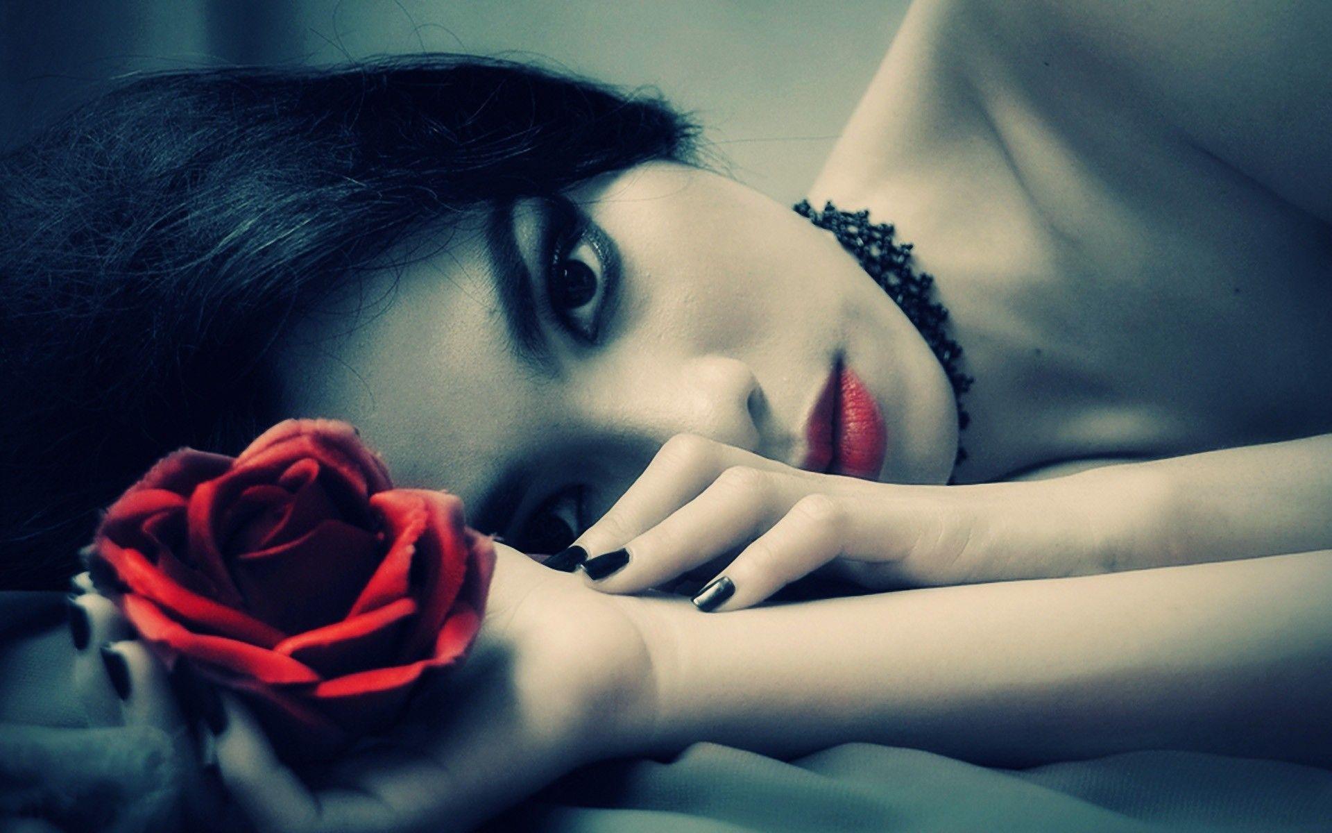 1920x1200 Beautiful Asian Model with Red Rose wallpaper. Beautiful Asian