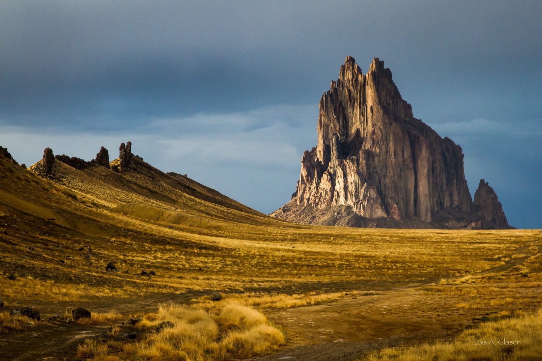 1800x1200 Landscape of Shiprock, New Mexico at sunset. Photograph printed on canvas