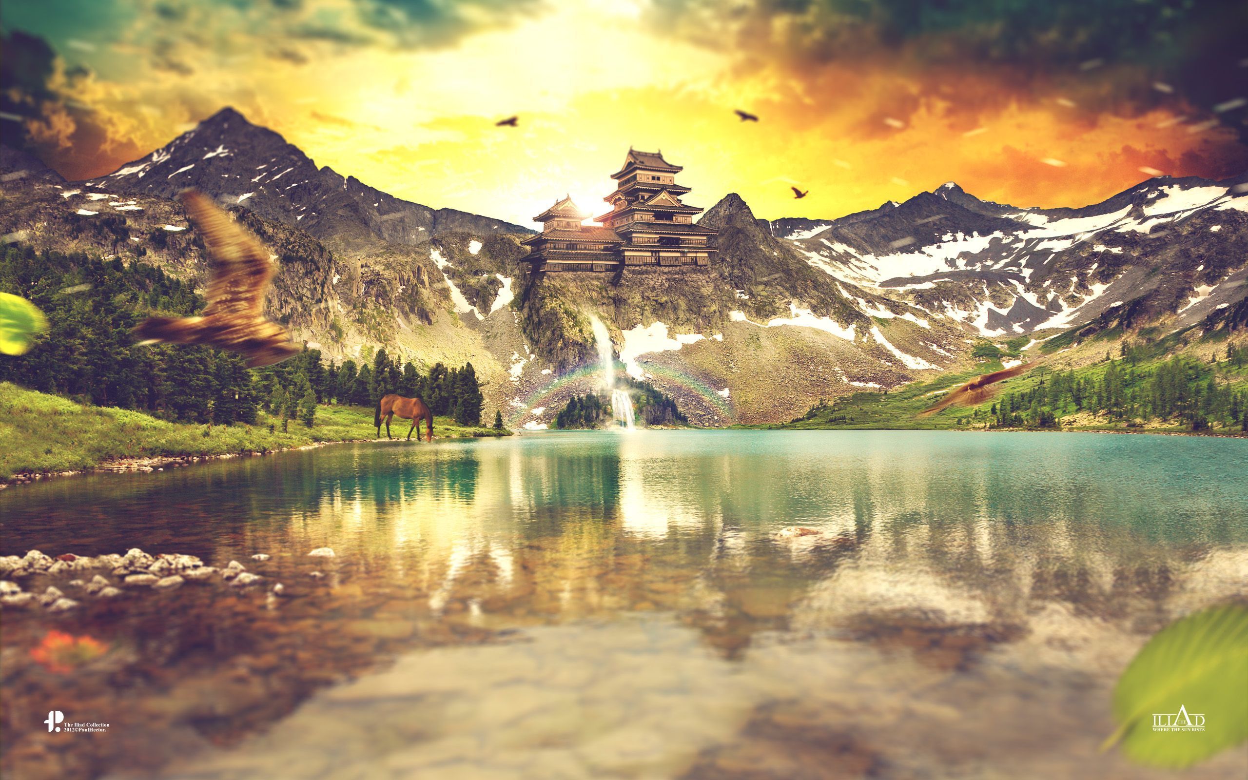 2560x1600 Wallpaper Brown and White House Near Lake and Snow Covered Mountain, Background Free Image