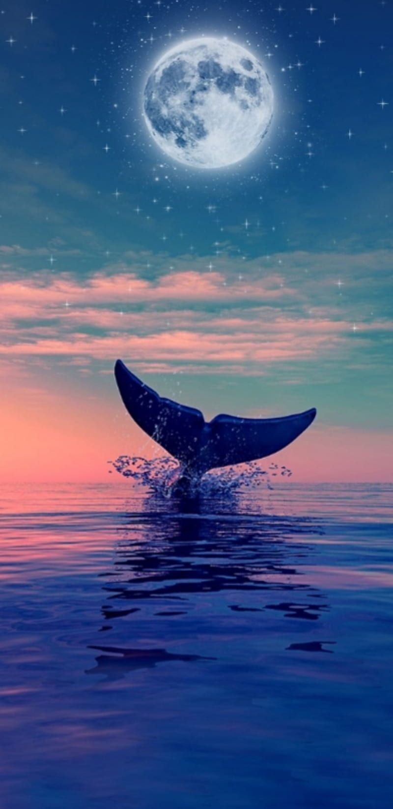 800x1644 Moon whale, pink, blue, green, locely, sweet, pretty, HD phone wallpaper