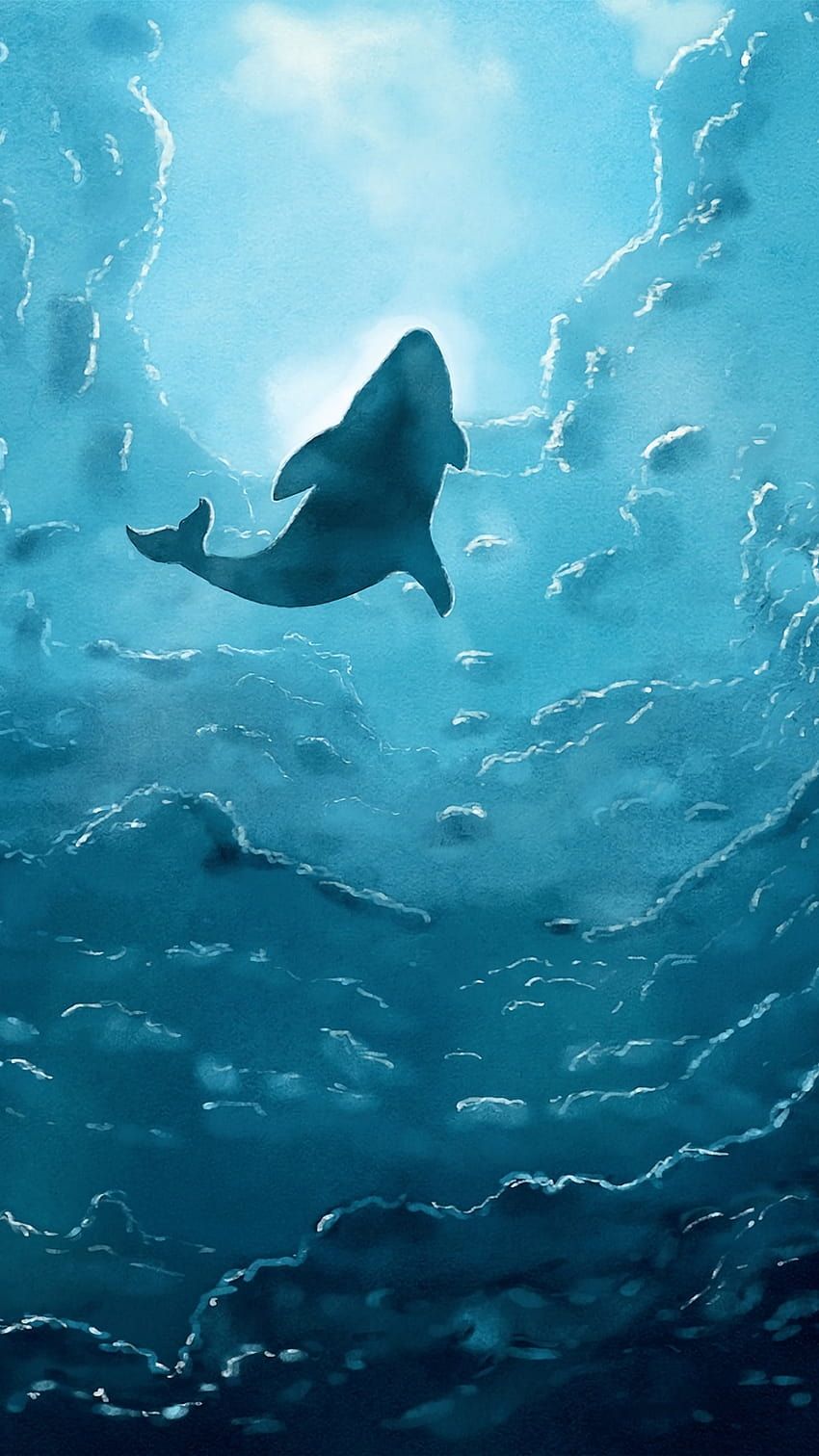 850x1512 Whale, Art, Wave, Blue, aesthetic whale HD phone wallpaper