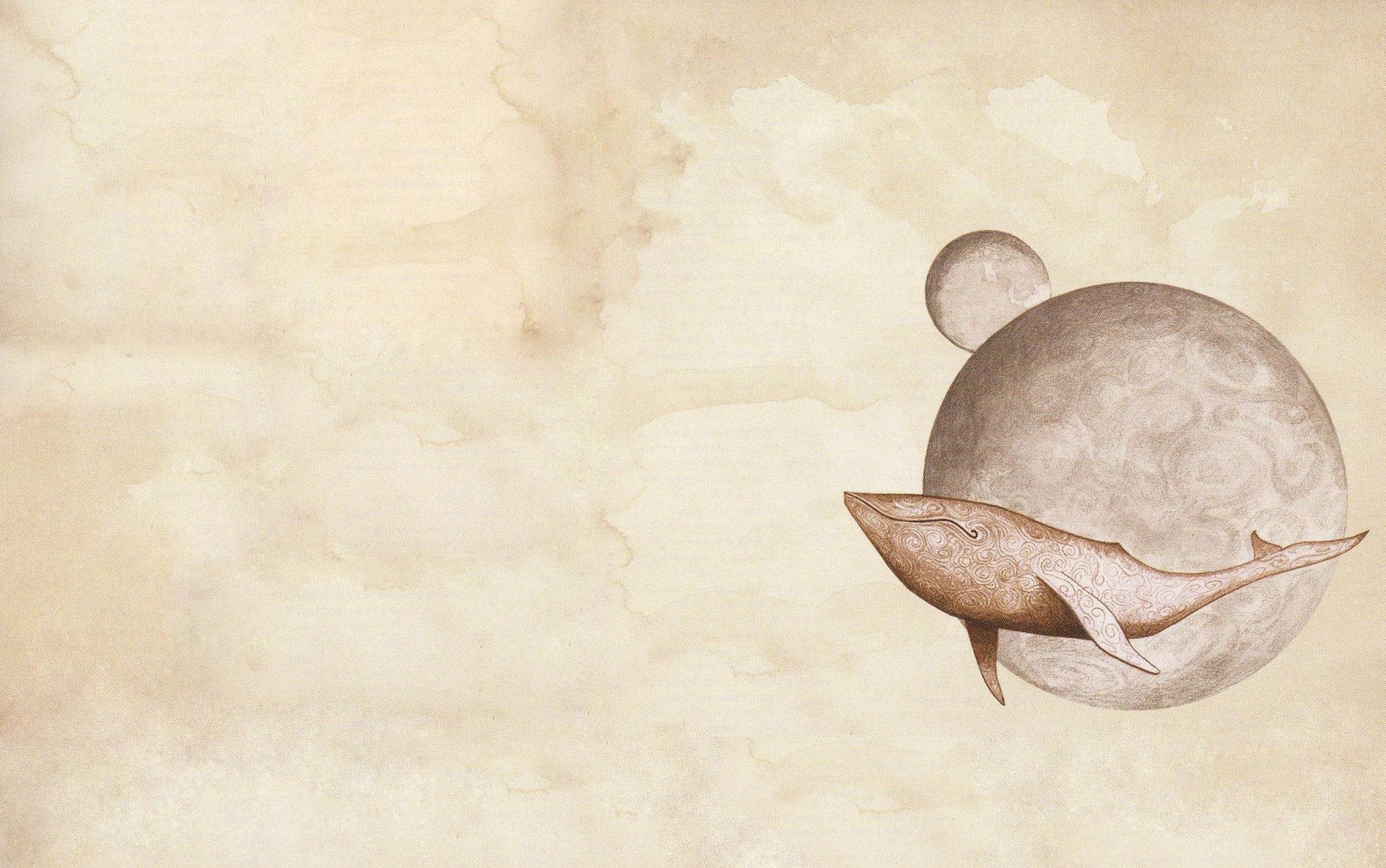 1920x1203 Download Whale Floating Near Two Moons Wallpaper