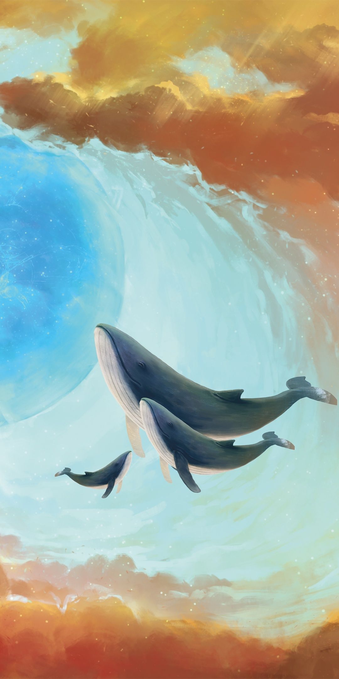 1080x2160 Whales Wallpaper 4K, Baby whale, Mural, Artwork