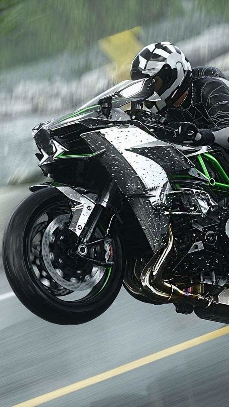 800x1422 Kawasaki Ninja H2r, Riding In Rain, riding, rain, sports bike, racing, HD phone wallpaper