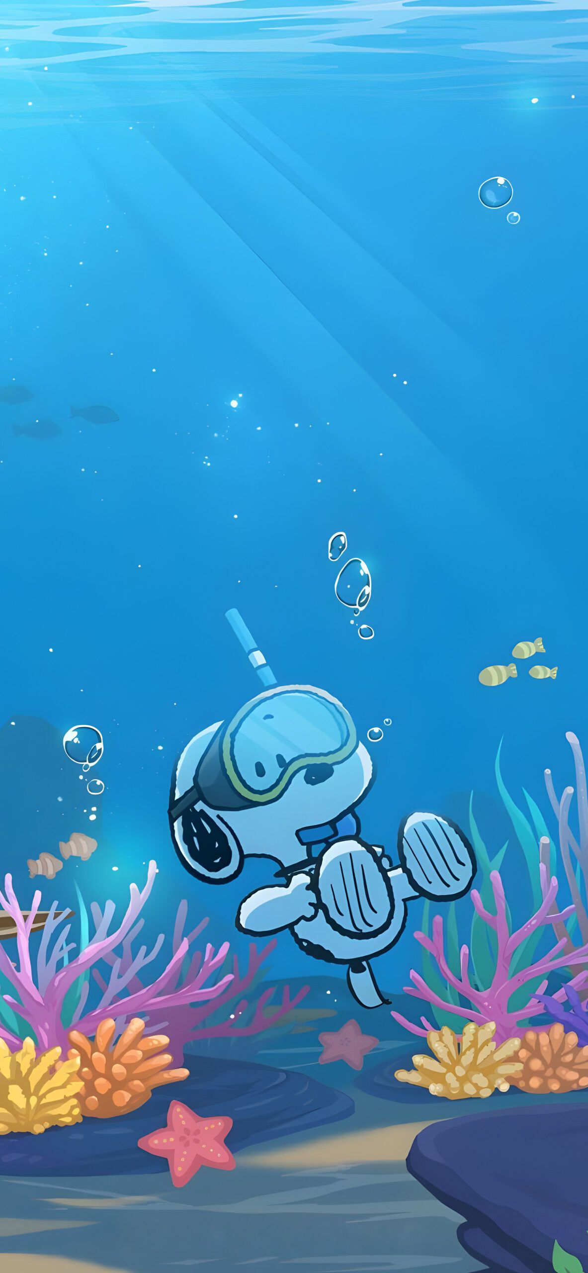 1183x2560 Snoopy Scuba Diving Underwater Wallpaper