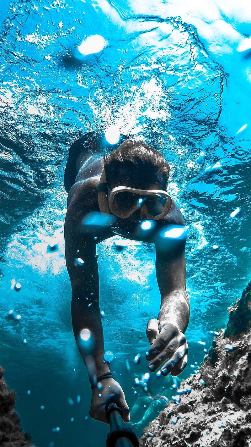 800x1422 Diving, bubbles, dive, girl, sea, under ocean, water, HD phone wallpaper