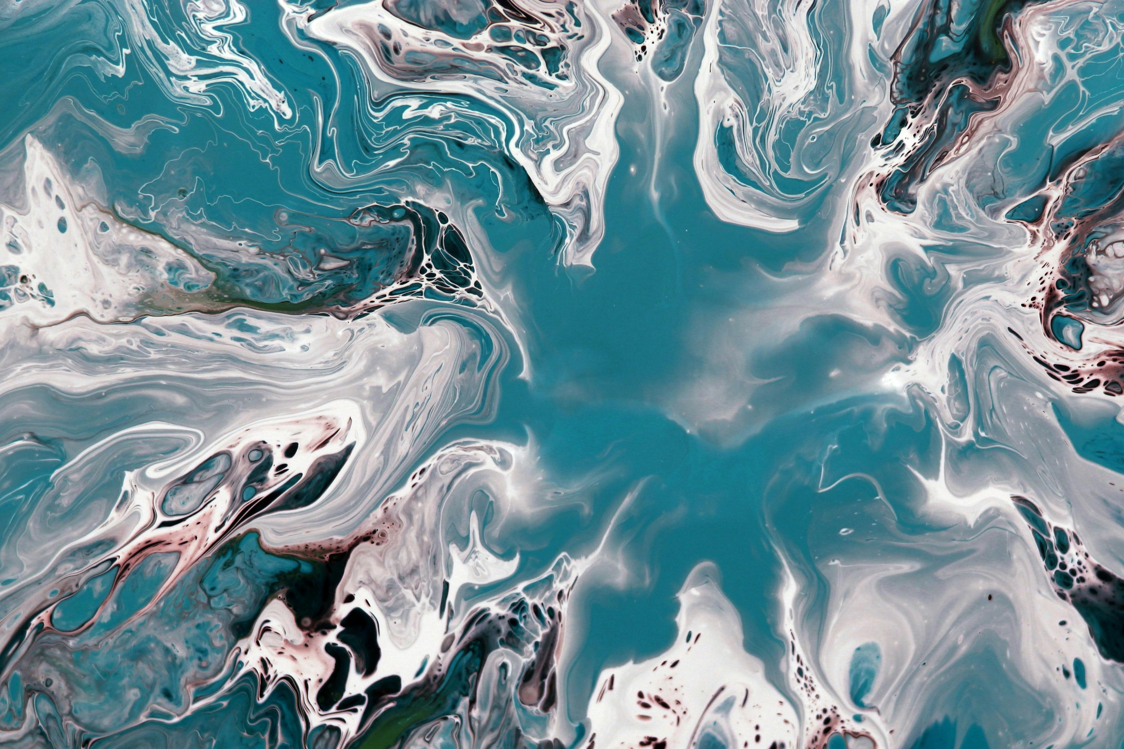 3888x2592 Abstract Ocean Inspired Swirl Art in Teal and White · Free
