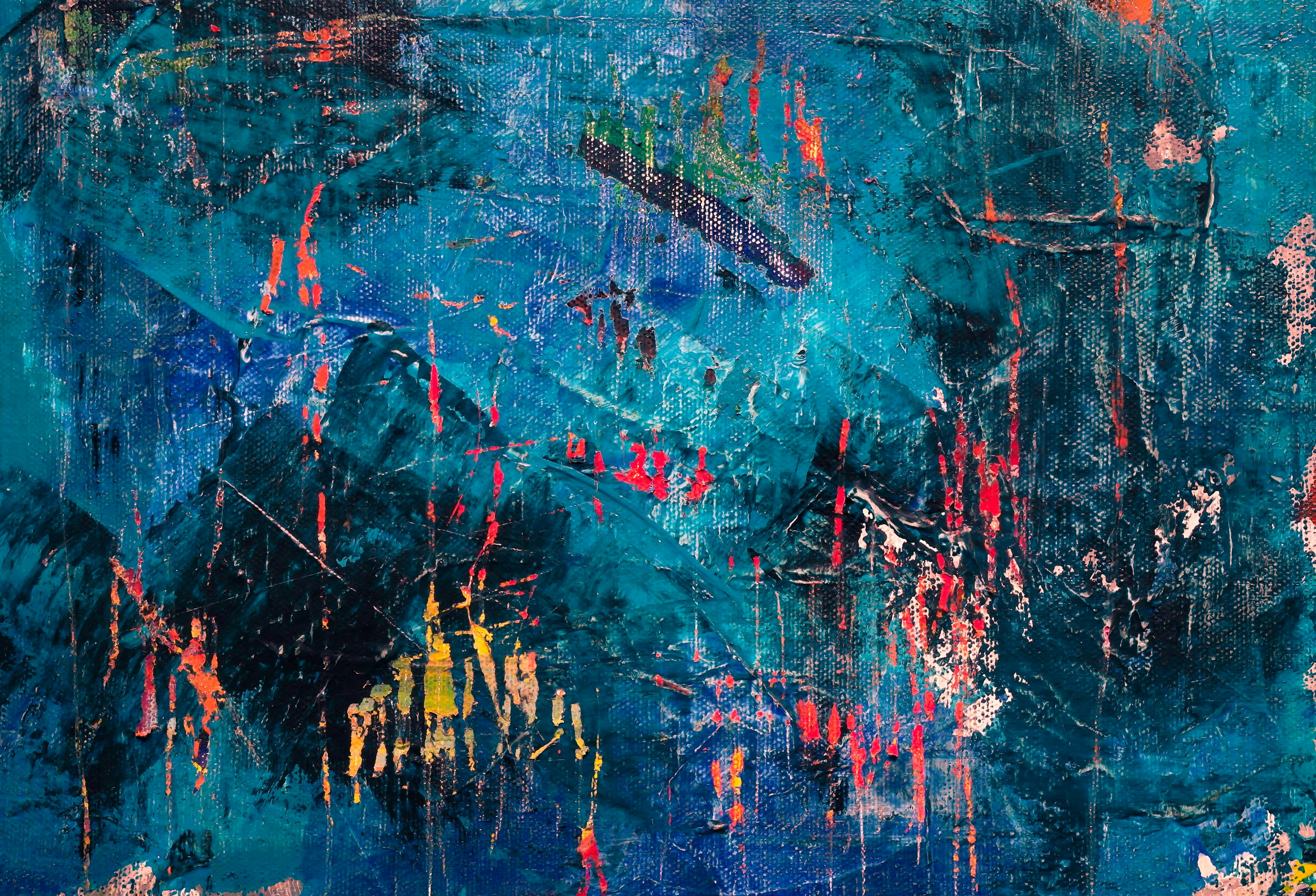 4413x3006 Blue, Red, and Black Abstract Painting · Free