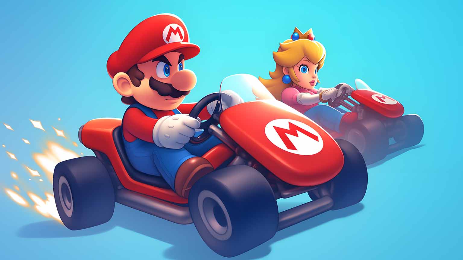 1536x864 Free Mario Kart Princess Peach Driving Desktop Wallpaper 4K