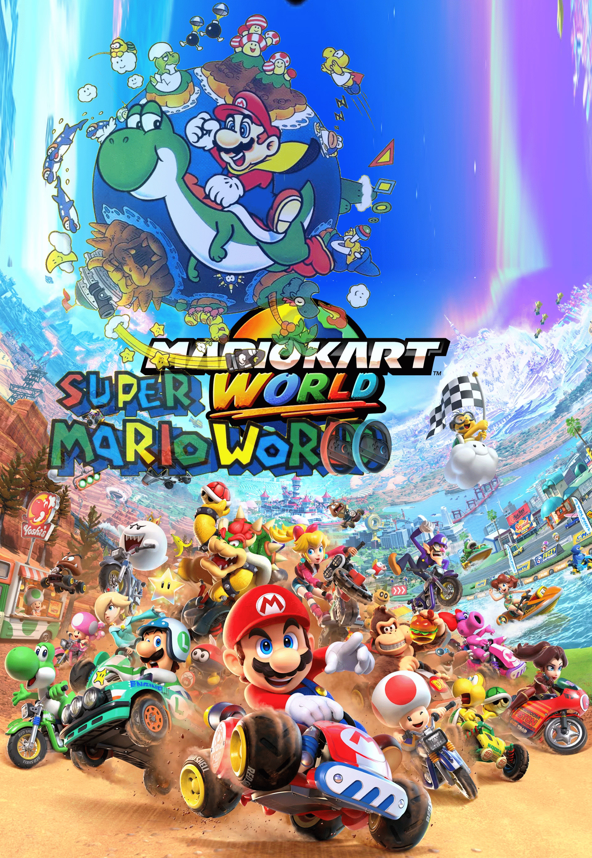 1920x2783 Super Mario World + Joy Con 2 Colors = Mario Kart World Logo