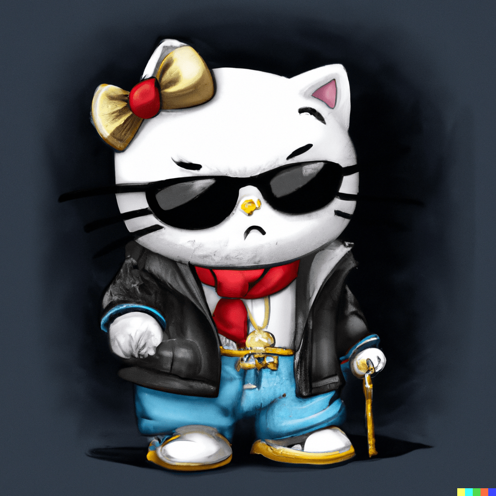 1024x1024 Hello Kitty as a gangster, digital art