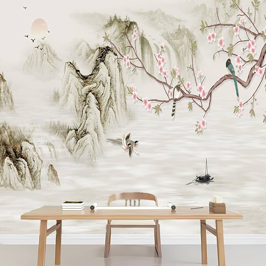 894x894 DSKJoviality Custom Size Wallpaper Mural Oriental Wallpaper Landscape Wallpaper Chinese Style Wallpaper Peel and Stick Wallpaper Applicable Living Room and Bedroom Office : Tools & Home Improvement