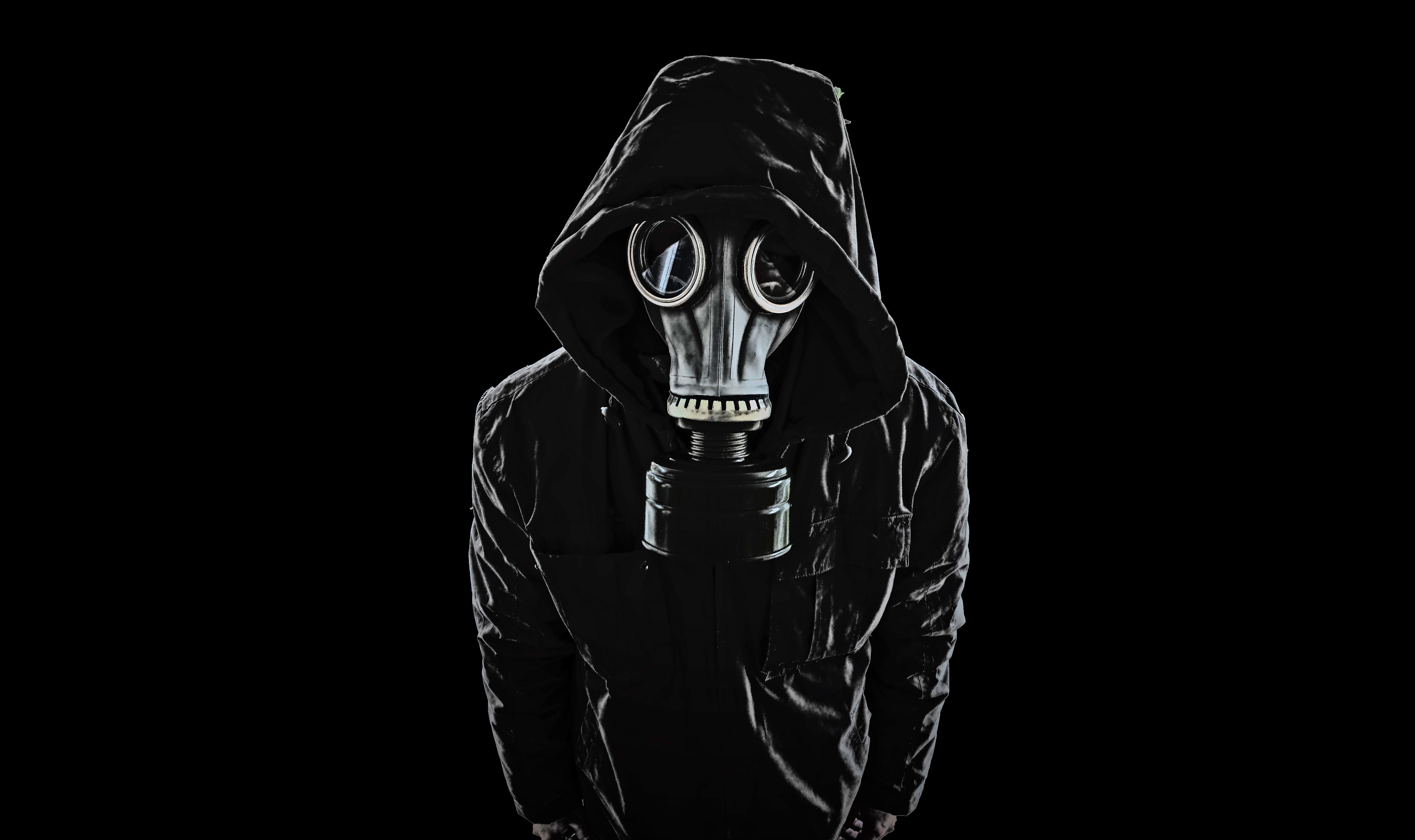 7680x4560 Wallpaper Gas mask, Black, Dark background, 4K, 8K, Photography