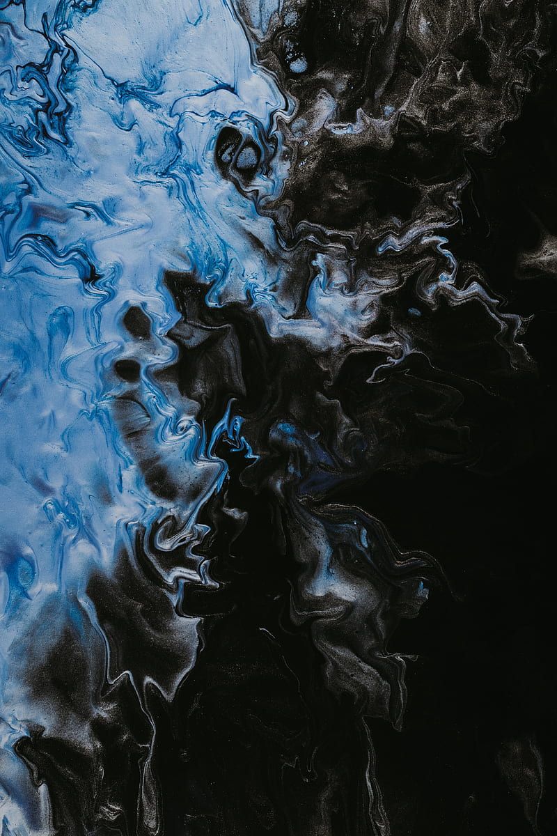 800x1200 Paint, fluid art, stains, liquid, blue, black, HD phone wallpaper